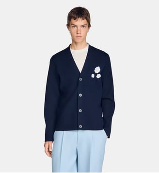 Cardigan en maille à fleur - Sandro - Midnight blue