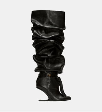 Cuissardes No Wedge à pompon en cuir texturé - Balmain - Noir