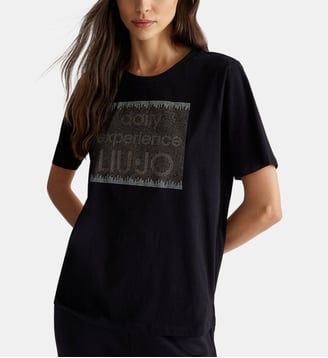 T-shirt avec logo et strass - Liu Jo - Noir et expérience
