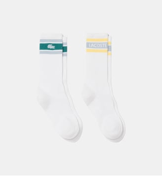Chaussettes côtelées pack de 2 - Lacoste - Blanc, vert, gris et jaune