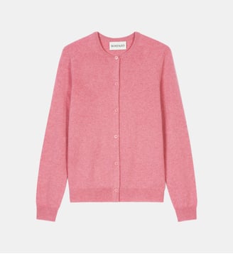 Cardigan droit en cachemire 2 fils - Bompard - Rose camée