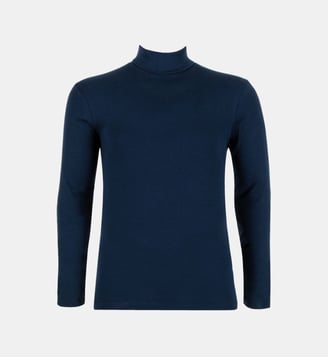 Tee-shirt col roulé manches longues  pur coton - Eminence - Bleu marine