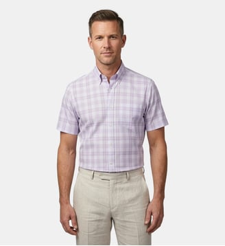 Chemise manches courtes à carreaux parme coupe cintré - Atelier Privé - Violet parme