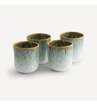 Lot de 4 tasses en grès émaillé - AM.PM - Kaki et bleu
