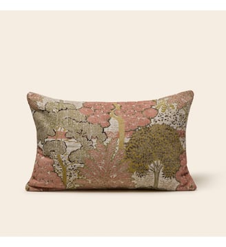 Housse De Coussin  Jacquard motif forêt - Madura - Naturel et rose orangé