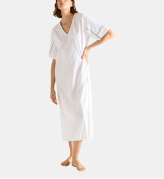 Chemise de nuit longue col v en jersey - Laurence Tavernier - Blanc