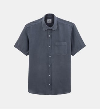 Chemisette droite unie Charles en lin - Serge Blanco - Bleu denim
