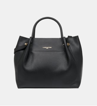 Grand sac cabas épaule Foulonné Double LOUISA en cuir - Lancaster - Noir