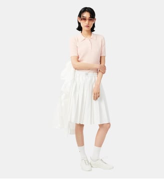 Pull col polo maille torsadée rayures - Lacoste - Rose clair