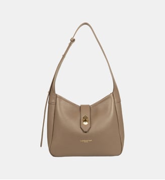 Petit sac seau Top Double en cuir - Lancaster - Taupe, in et or