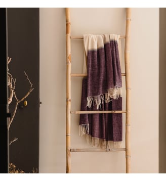 Plaid en laine, coton et cachemire, GARANCE - Blanc Cerise - Prune