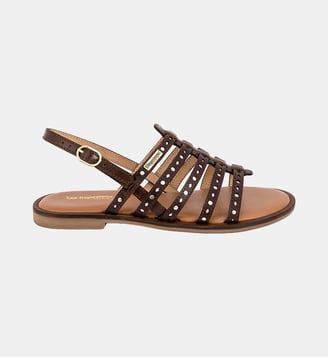Sandales plates en cuir HELECTRON - Les Tropeziennes par M. Belarbi - Chocolat