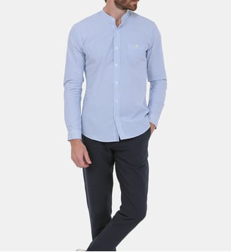 Chemise droite rayée seersucker de coton - Gili's - Bleu