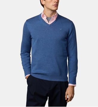 Pull À Col V En Coton - Hackett London - Bleu