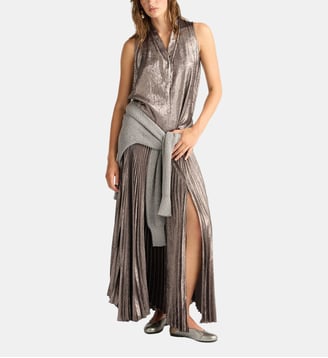Top kiri en tissu lamé fluide - Momonì - Fumé