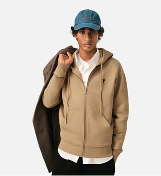 Hoodie Zippé Ami De Coeur en Coton - AMI Paris - Beige mastic et noir