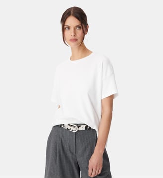 Tee-shirt boxy col rond broderie chevrons dos - Ikks - Blanc cassé