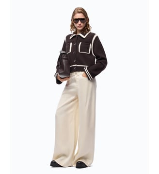 Veste en laine mérinos à bords contrastants - Pinko - Brun blanc