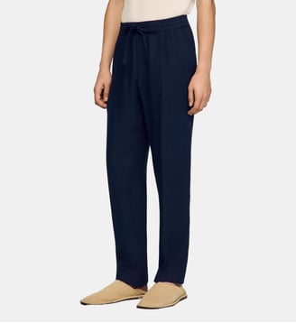 Pantalon droit en lin élastiqué - Sandro - Navy