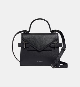 Petit sac à main double rabat Emilie en cuir grainé - Le Tanneur - Noir foncé