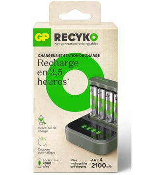 Chargeur de piles + LR06 AA x4 2100mAh + station de charge - GP - Standard