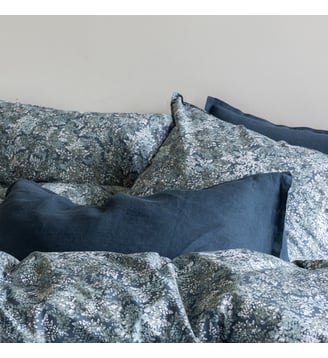 Taie d'oreiller en percale de coton, BRUME - Blanc Cerise - Bleu nuit et bleu céladon