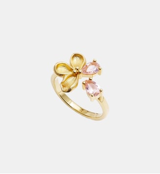 Bague ajustable dorée fleur de cerisier et pierres roses Les Néréides