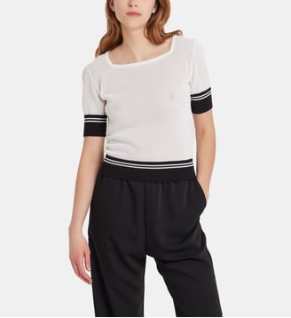 pull Jessica en résille de coton à pois blanc - Agnès b. - Blanc
