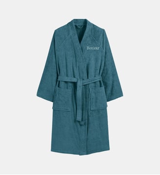 Peignoir éponge col kimono personnalisé - La Redoute Interieurs - Bleu paon