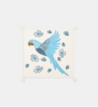 Foulard à broderies perroquet avec pompons PEREIRA - Wild - Blanc