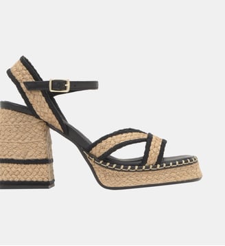 Sandales compensées en jute tressé à boucle VANISH - Castaner - Noir et beige