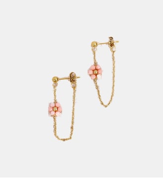 Boucles d'oreilles Suzanne avec fleurs à pierres fines - Les Cléias - Vert olive