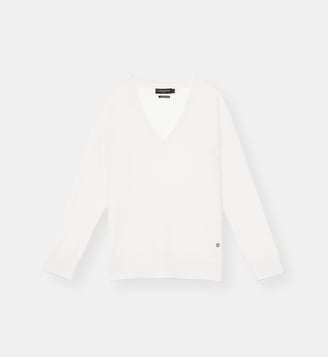 Pull col v uni MELYA - La Petite Etoile - Écru