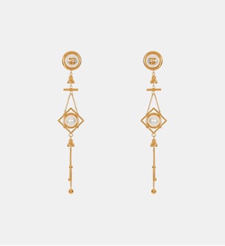Boucles d’oreilles pendantes en laiton et perles - Balmain - Doré