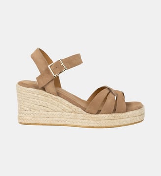 Espadrilles Compensées Hisa Cuir Suédé - Bobbies - Camel