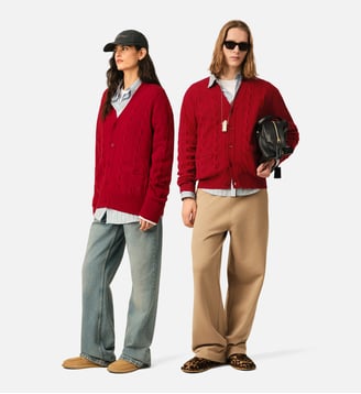 Cardigan torsadé unisexe en laine - AMI Paris - Rouge rubis