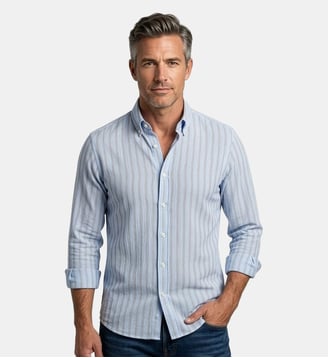 Chemise rayée en gaze de coton ciel coupe cintrée - Atelier Privé - Ciel