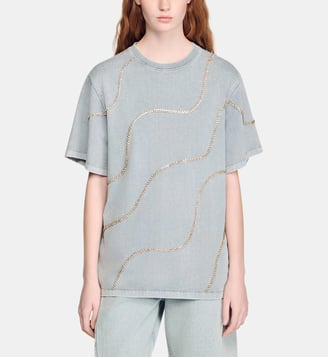 T-shirt strassé - Sandro - Gris