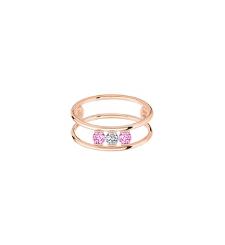 Bague HULA HOOP Trilogie - Diamant et saphirs roses, poids total 0,35ct approx.   - Or rose 750‰ - La Brune & La Blonde - Or rose