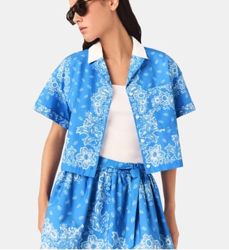 Chemise imprimée à col contrasté - Maje - Bleu ciel bandana print
