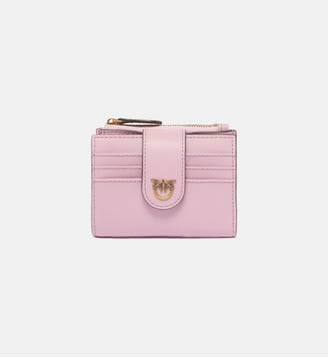 Petit portefeuille en cuir lisse à logo - Pinko - Rose clair