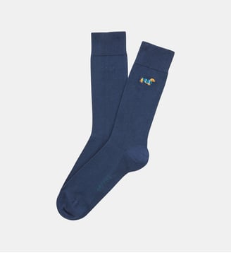 Chaussettes brodées en coton - Teckel Marine - Arthur - Marine