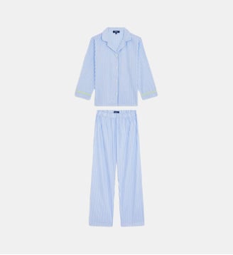 Pyjama chemise-pantalon en coton - Honfleur - Gili's - Bleu ciel