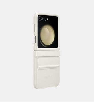 Coque Z Flip 5 Simili Cuir design Crème - Samsung - Gris