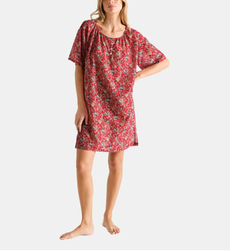 Chemise de nuit courte col rond en voile de coton - Laurence Tavernier - Rouge