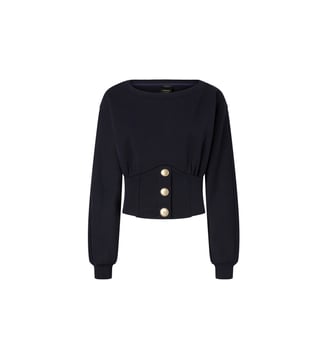 Sweat-shirt bustier à boutons - Pinko - Bleu ténèbre