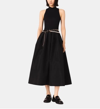 Robe bi-matière en taffetas - Maje - Noir