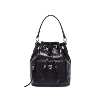Petit sac à main cargo bucket bag en cuir avec poche - Pinko - Noir limousine argent mat