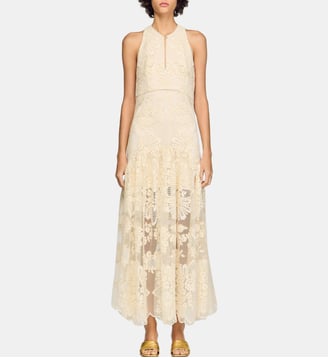 Robe longue en coton guipure fleur - Sandro - Vanille
