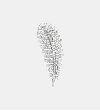 Broche Vienna, Plume, Métal rhodié - Swarovski - White et rrhodium plated